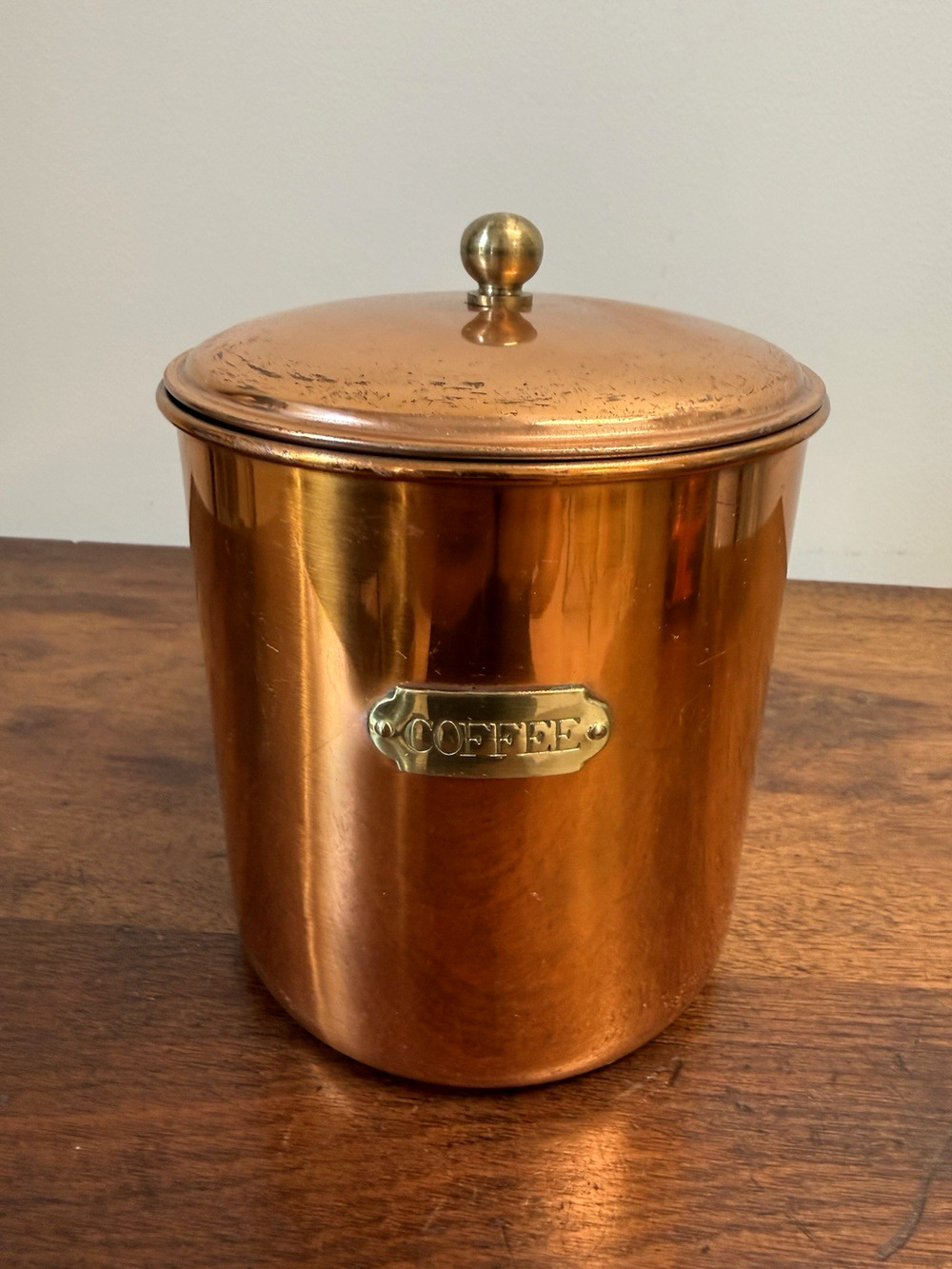 Vintage Revere Ware Copper Coffee Canister Brass Korea 6.75" Lidded